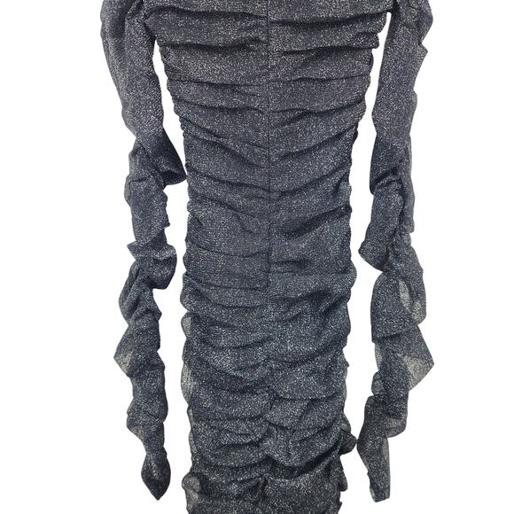 Jonathan Simkhai Standard Zinnia Ruched Midi Dress in Black Metallic Medium NWT - Picture 8 of 11
